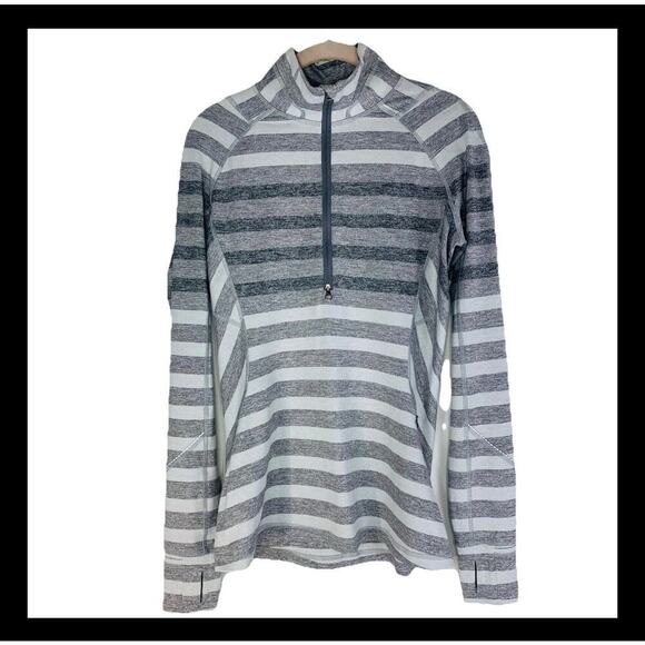 LULULEMON Race Your Pace 1/2 Zip Sz 8 Marshmallow Stripe Heather Slate W3H08S EC - Picture 10 of 11